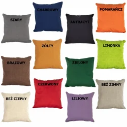 Poduszki dekoracyjne w różnych kolorach, w tym szarym, chabrowym, antracytowym i pomarańczowym.
