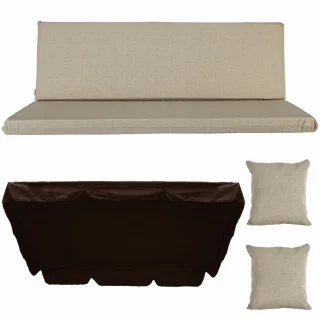 Poduszki ogrodowe 180cm na ławkę w zestawie z jaśkami i daszkiem, beżowe.