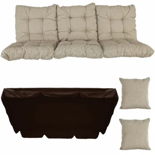 Poduszki ogrodowe 180cm, kolor beżowy, na ławkę ogrodową. Zestaw zawiera poduszkę z jaśkami i daszkiem.