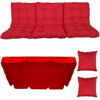 Poduszki ogrodowe 180 cm, czerwone, na ławkę ogrodową z jaśkami i daszkiem. Idealne na taras.