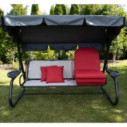 Podkład na siedzisko huśtawki ogrodowej, szary, do całego siedzenia i oparcia. W zestawie dwie poduszki dekoracyjne.