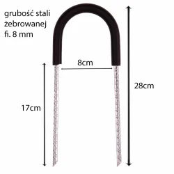 Haki do mocowania stelaża huśtawki ogrodowej, zestaw. Kolor czarny, stal żebrowana, wymiary 28x8x17 cm.