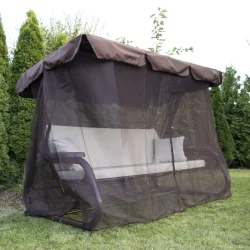 Moskitiera na huśtawkę ogrodową, kompletna, w brązowym kolorze. Idealna ochrona na całą huśtawkę.