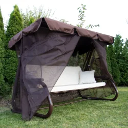 Moskitiera na całą huśtawkę ogrodową w brązowym kolorze. Pojedyncza sztuka chroniąca przed owadami.