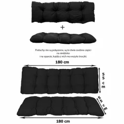 Poduszki na huśtawkę ogrodową, kolor czarny, dwie części.