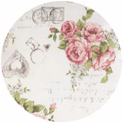 Dekoracyjna tkanina z motywem róż w odcieniach różu na białym tle. Idealna na obrusy lub dekoracje do domu.