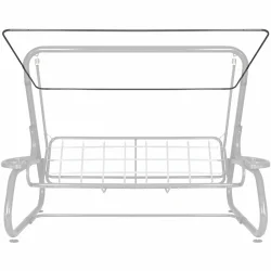 Stelaż daszka do huśtawki ogrodowej. Metalowa konstrukcja widoczna z przodu.