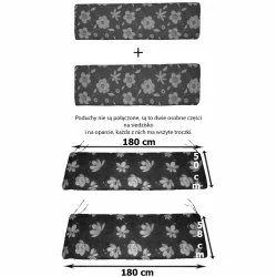 Zestaw poduszek na huśtawkę ogrodową, w kwiatowy wzór, dwie osobne części, każda z troczkami.