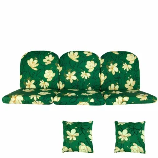 Poduszki ogrodowe 150cm do ogrodu, zielony wzór z jasnymi kwiatami, komplet z jaśkami.