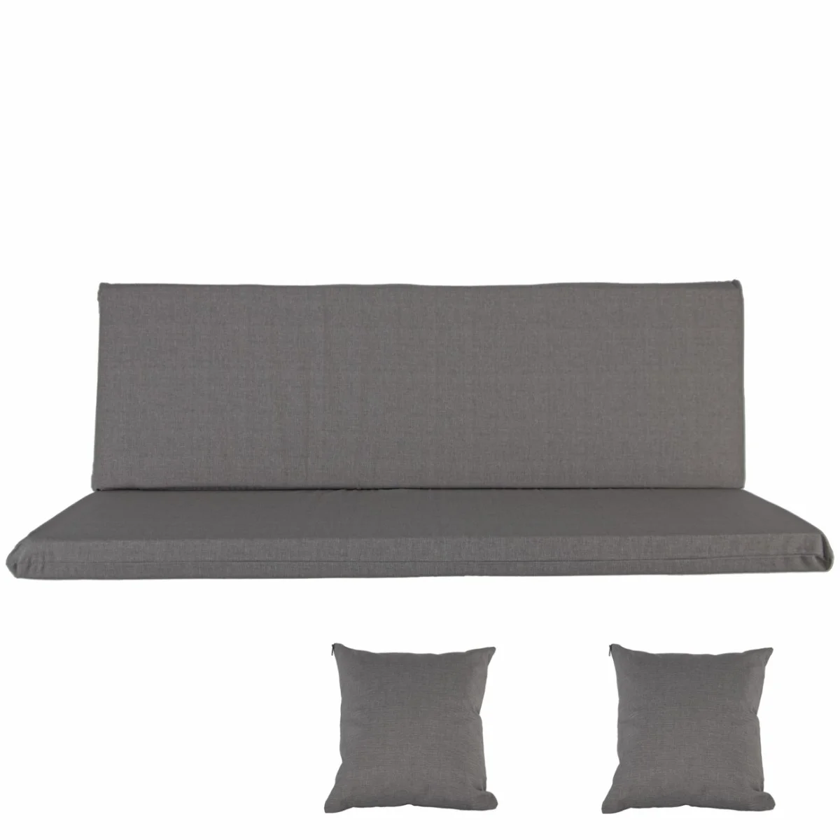 Poduszka na ławkę ogrodową 150cm z jasnymi, szarymi akcentami i dwoma dodatkowymi jaśkami. Idealna na taras i do ogrodu.