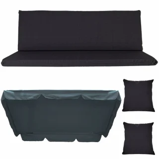 Poduszka ogrodowa na huśtawkę 150cm z jaśkami i daszkiem, antracyt
