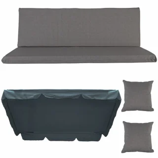 Poduszki ogrodowe 150cm, na huśtawkę, w kolorze szarym, komplet z jaśkami i daszkiem.