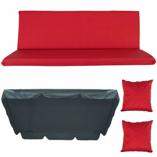Poduszka ogrodowa 150cm na huśtawkę w komplecie z jaśkami i daszkiem. Kolor czerwony.