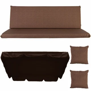 Poduszki ogrodowe 150cm na ławkę, brązowe, z daszkiem i jaśkami. Idealne do ogrodu.
