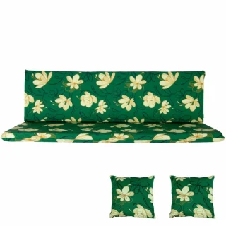 Poduszka ogrodowa 150cm na huśtawkę z jaśkami, zielona z kwiatowym wzorem.