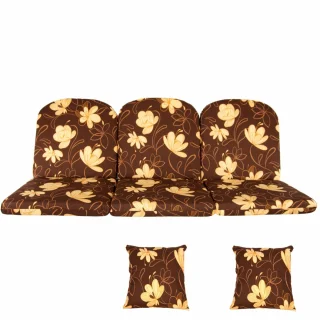 Poduszki ogrodowe na ławkę 150 cm w kwiatowy wzór, komplet z jaśkami, brązowo-beżowe, do ogrodu.