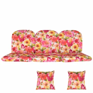 Poduszki ogrodowe 150cm na ławkę, komplet z jaśkami, w kwiatowy wzór. Idealne na taras lub do ogrodu.