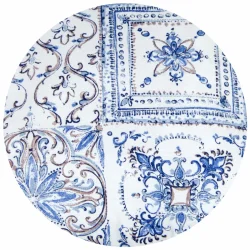 Okrągła poszewka na poduszkę do domu w niebiesko-brązowy wzór ozdobny.