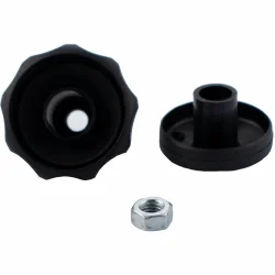 Pokrętło do daszku huśtawki ogrodowej, czarne, pojedyncza sztuka. Widoczne dodatkowe elementy montażowe.