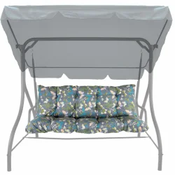 Poduszka 150cm na huśtawkę ogrodową, szara z kwiatowym wzorem.