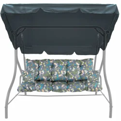 Poduszki 150cm na huśtawkę ogrodową z daszkiem, wzór kwiatowy. Kolorystyka ciemna z jasnymi akcentami.