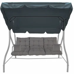 Poduszka na huśtawkę ogrodową z daszkiem, kolor szary, zestaw z jaśkami. Idealna do ogrodu lub na taras.