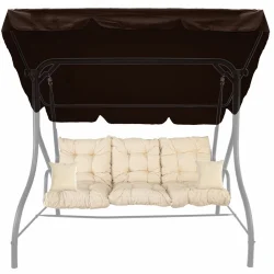 Poduszka ogrodowa 150cm na huśtawkę z jaśkami i daszkiem, kremowa. Idealna na taras lub do ogrodu.