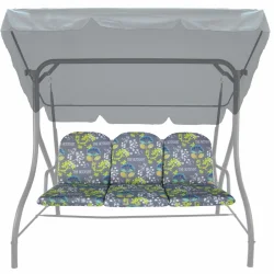 Poduszki na huśtawkę ogrodową 150cm, wzór kwiatowy, szaro-żółto-niebieski. Pojedynczy zestaw.