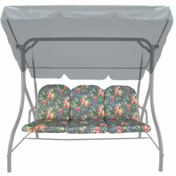 Poduszki na huśtawkę ogrodową 150cm w kwiatowy wzór na szarym tle. Zestaw obejmuje poduszki.