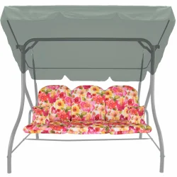 Poduszka 150cm na huśtawkę ogrodową w kwiatowy wzór. Kolorowe kwiaty na jasnym tle.