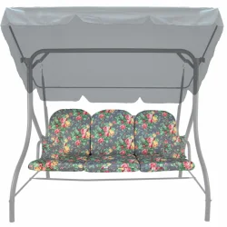 Poduszki ogrodowe 150cm na huśtawkę. Floralny wzór na szarym tle, komplet z jaśkami.