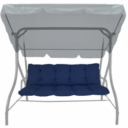 Poduszka ogrodowa 150cm na huśtawkę, ciemnoniebieska. Pojedyncza poduszka z widocznym daszkiem.