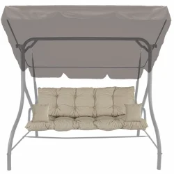 Poduszka na huśtawkę ogrodową 150 cm, z jaśkami, beżowa. Idealna do ogrodu.