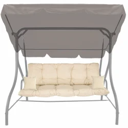 Poduszka ogrodowa 150cm na huśtawkę z jasnymi poduszkami. Idealna do ogrodu lub na taras.