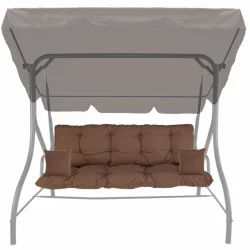 Poduszka na huśtawkę ogrodową 150cm z jaśkami, brązowa. Idealna na taras lub do ogrodu.