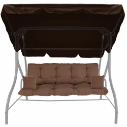 Poduszka na huśtawkę ogrodową 150cm w brązowym kolorze, z jaśkami i daszkiem.