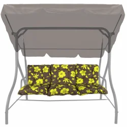 Poduszki na huśtawkę ogrodową, wzór kwiatowy. Kolor brązowy z żółtymi kwiatami.