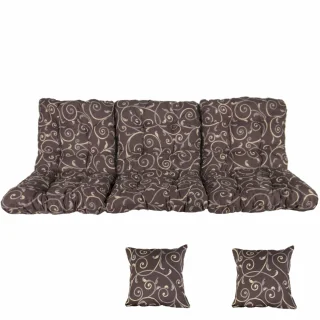 Poduszka ogrodowa 150cm na huśtawkę, wzór w beżowe zawijasy na ciemnym tle, z dodatkowymi jaśkami.