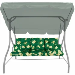 Poduszka na huśtawkę 150cm do ogrodu, zielona z kwiatami, z jaśkami.