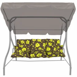 Poduszka ogrodowa 150cm na huśtawkę, w kolorze brązowym z żółtym kwiatowym wzorem, z jaśkami.