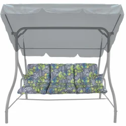 Poduszki na huśtawkę ogrodową z jaśkami. Wzór kwiatowy w odcieniach szarości i zieleni.