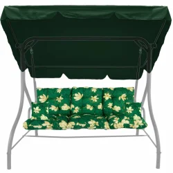 Poduszki ogrodowe na huśtawkę z daszkiem, zielone w żółte kwiaty. Komplet z jaśkami.
