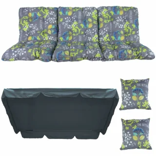 Poduchy ogrodowe 150cm na huśtawkę, kolorowe wzory roślinne, zestaw z jaśkami i daszkiem. Idealne na taras lub do ogrodu.