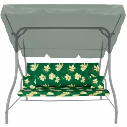 Poduszka na huśtawkę 150cm, do ogrodu, z jaśkami, zielona w żółte kwiaty.
