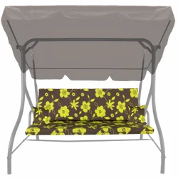 Poduszka na huśtawkę do ogrodu, wzór kwiatowy, żółto-brązowa, komplet z jaśkami.