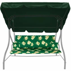 Poduszki ogrodowe 150cm na huśtawkę, w zielone kwiaty, z jaśkami i daszkiem.