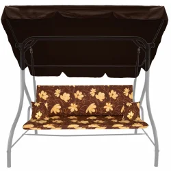 Poduszki ogrodowe na huśtawkę, wzór kwiatowy, brązowo-żółte. Pojedyncza poduszka z jaśkami i daszkiem.