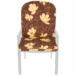 Poduszka na fotel ogrodowy, pojedyńcza sztuka, brązowa w żółte kwiaty.