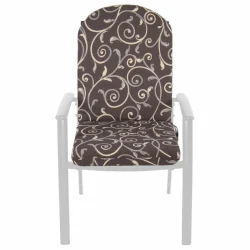 Poduszka na fotel ogrodowy, pojedyncza sztuka, brązowa z jasnym, ozdobnym wzorem.