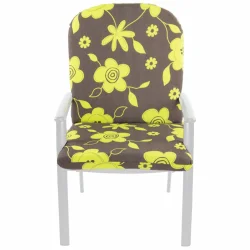 Poduszka na fotel ogrodowy w kwiaty, pojedyńcza sztuka. Kolorystyka żółto-brązowa.